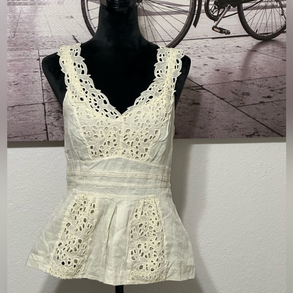 Anthropologie Floreat Elegant Cream Lace Peplum Top size 8
